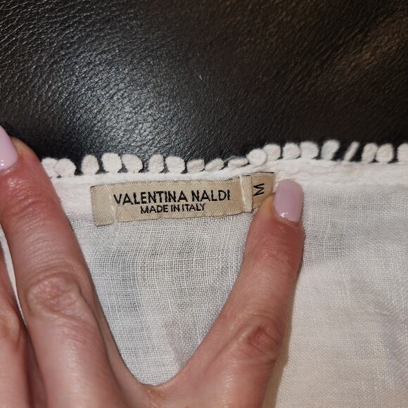 Valentina Naldi 100% Linen White Sleevless Top With Eyelet Trim Sz M Tank - Picture 5 of 5